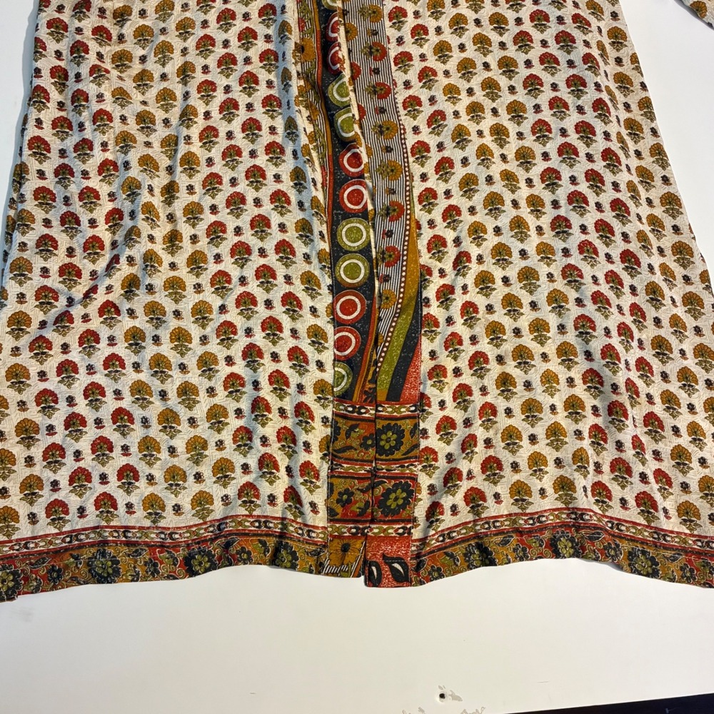 Indie Ella Silk Blend Kimono Cardigan Floral Block Print One Size Cream Red Boho - Picture 8 of 13